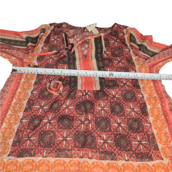 Knox Rose Womens XS Blouse Top Sheer Floral Boho Colorful Bell Sleeves Hippie - Picture 8 of 11